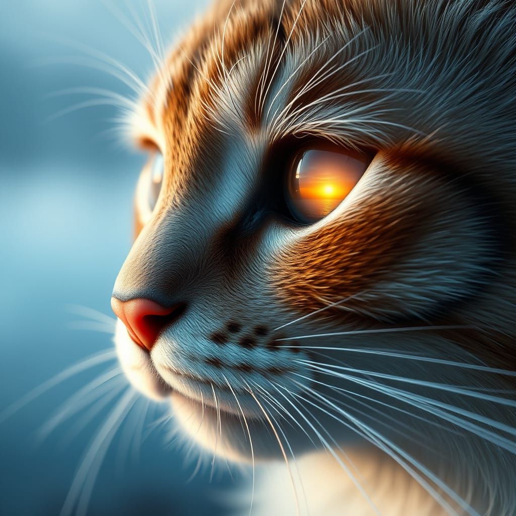 Serene Feline Goddess in Futuristic Sunset Glow