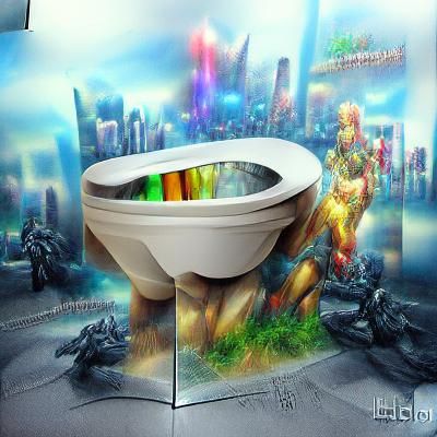Holographic Toilet: 3D Rendered Matte Painting