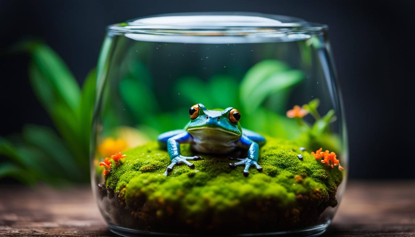 Colorful Frog in Glass Terrarium: Professional Photography