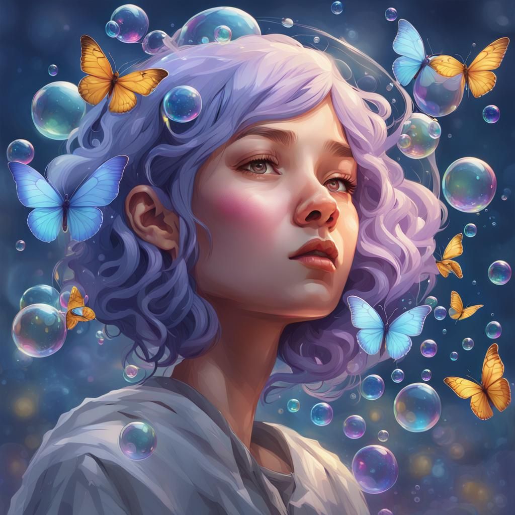 Periwinkle Haired Person's Imagination in Thought Bubbles