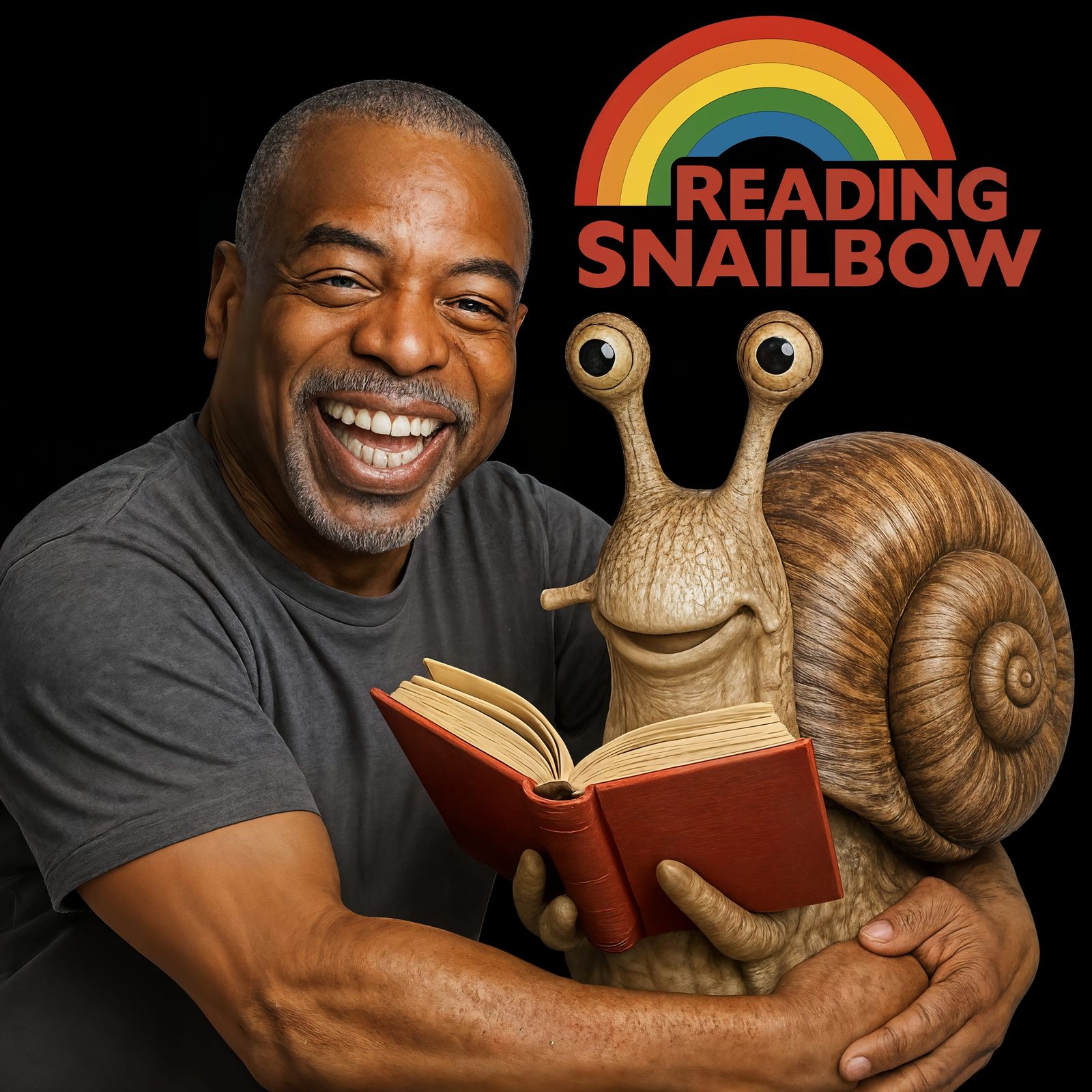 Lavar Burton Hugs Snail with Reading Snailbow Book