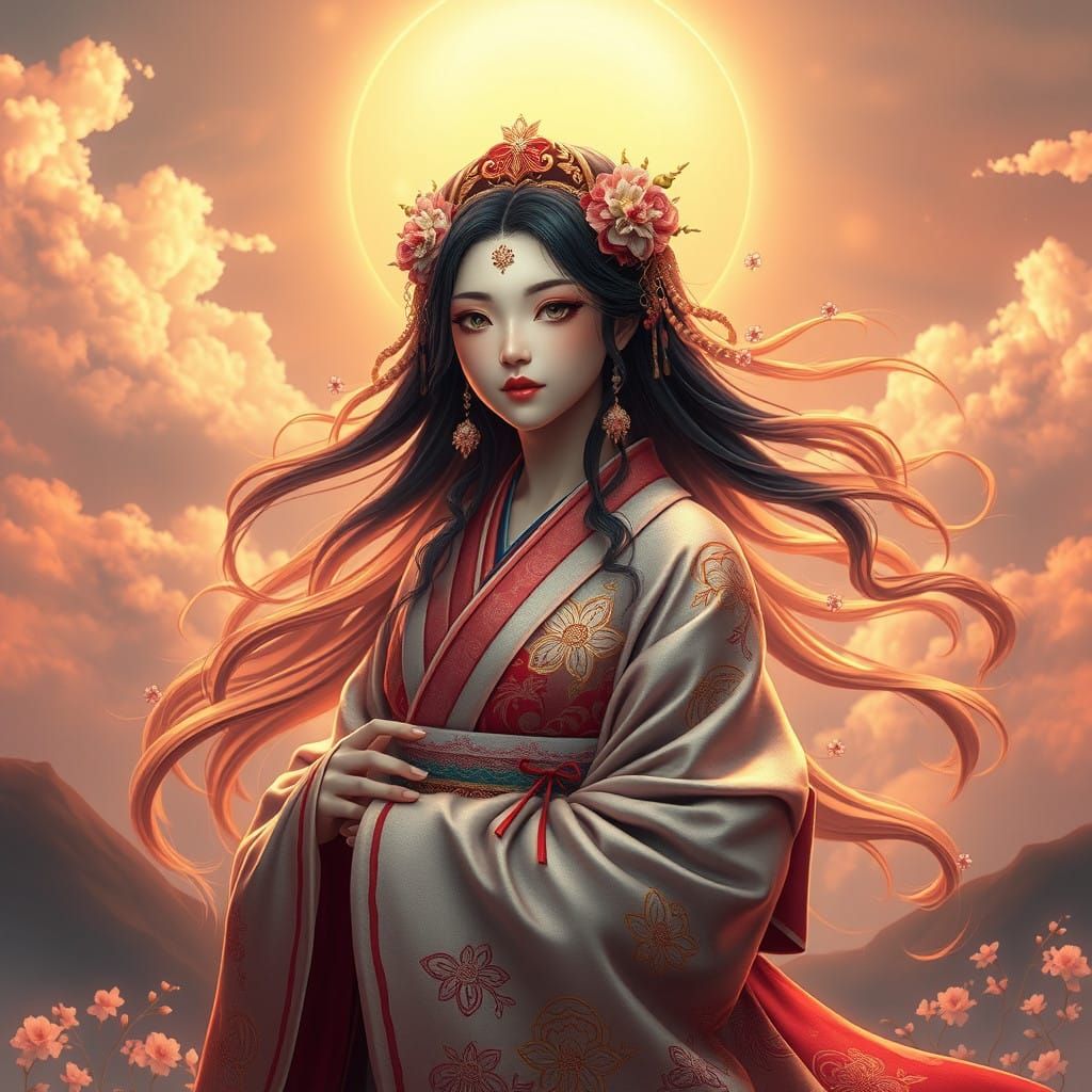 Shinto Goddess of the Sun in Vibrant Digital Art