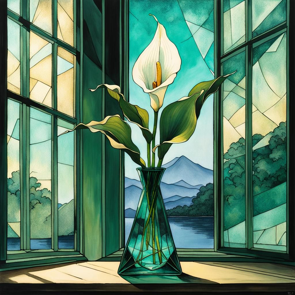 Calla Lily in Emerald Vase: Art Deco Renaissance