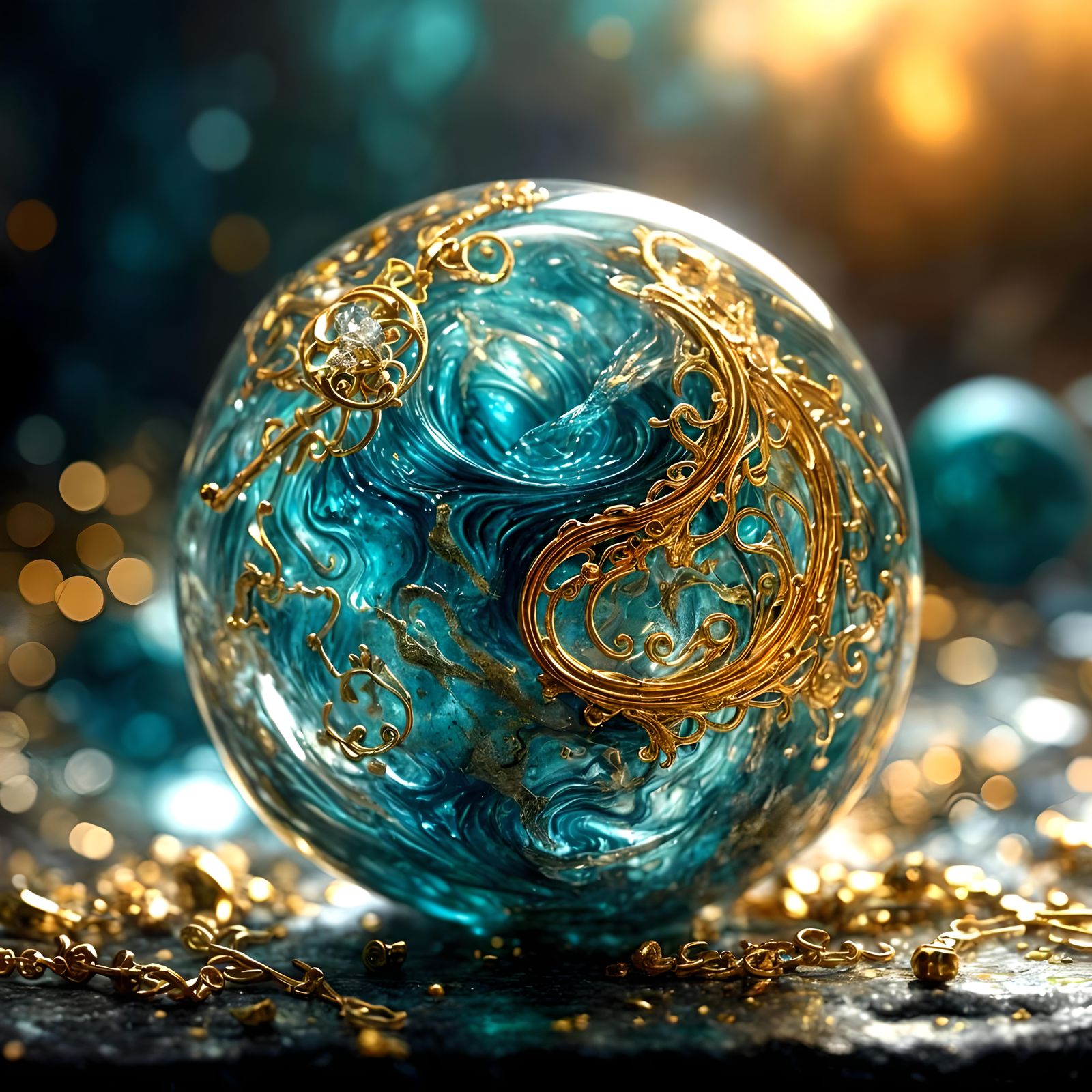 Vibrant Glass Key in Swirling Marble