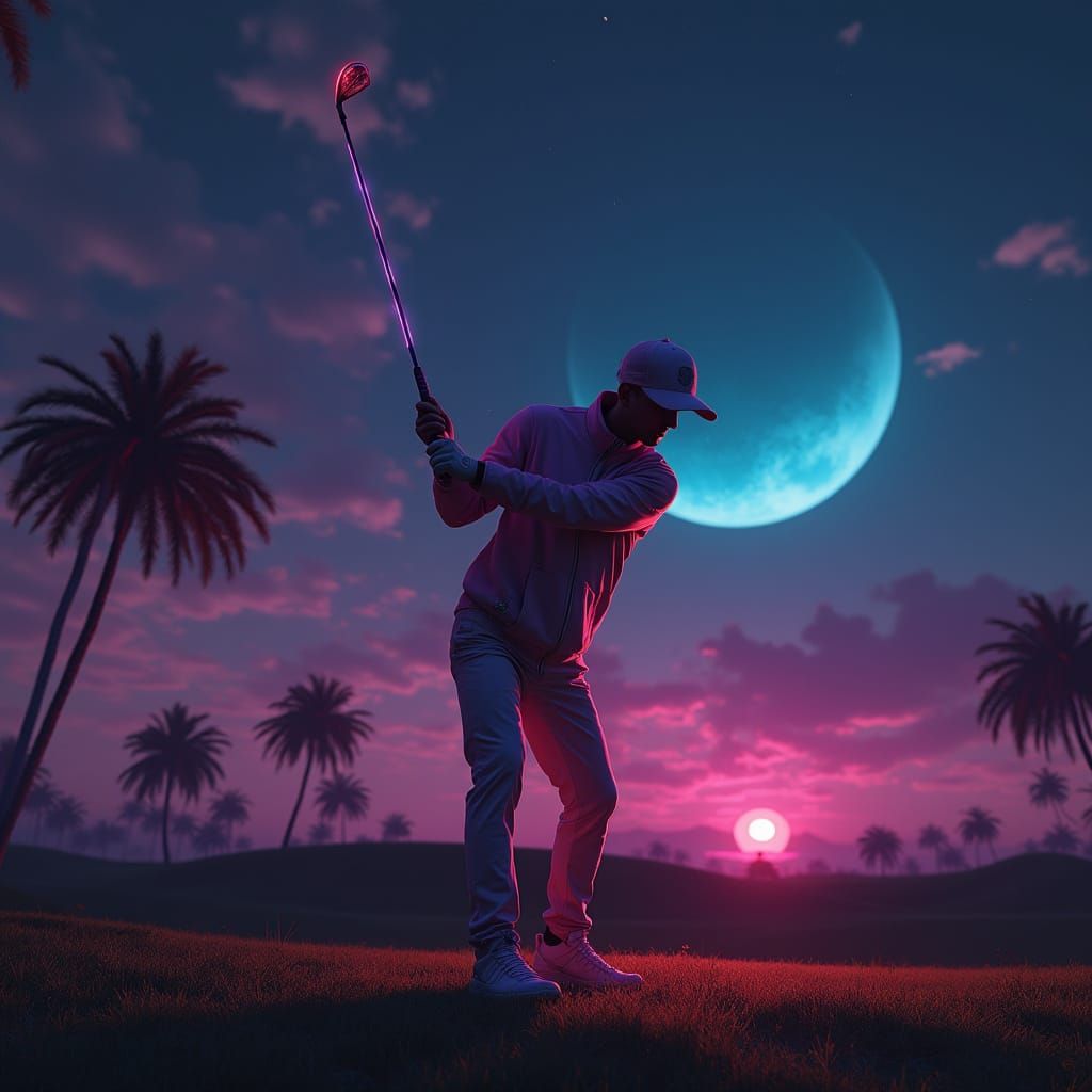 Cyberpunk Golfer on Neon Golf Course