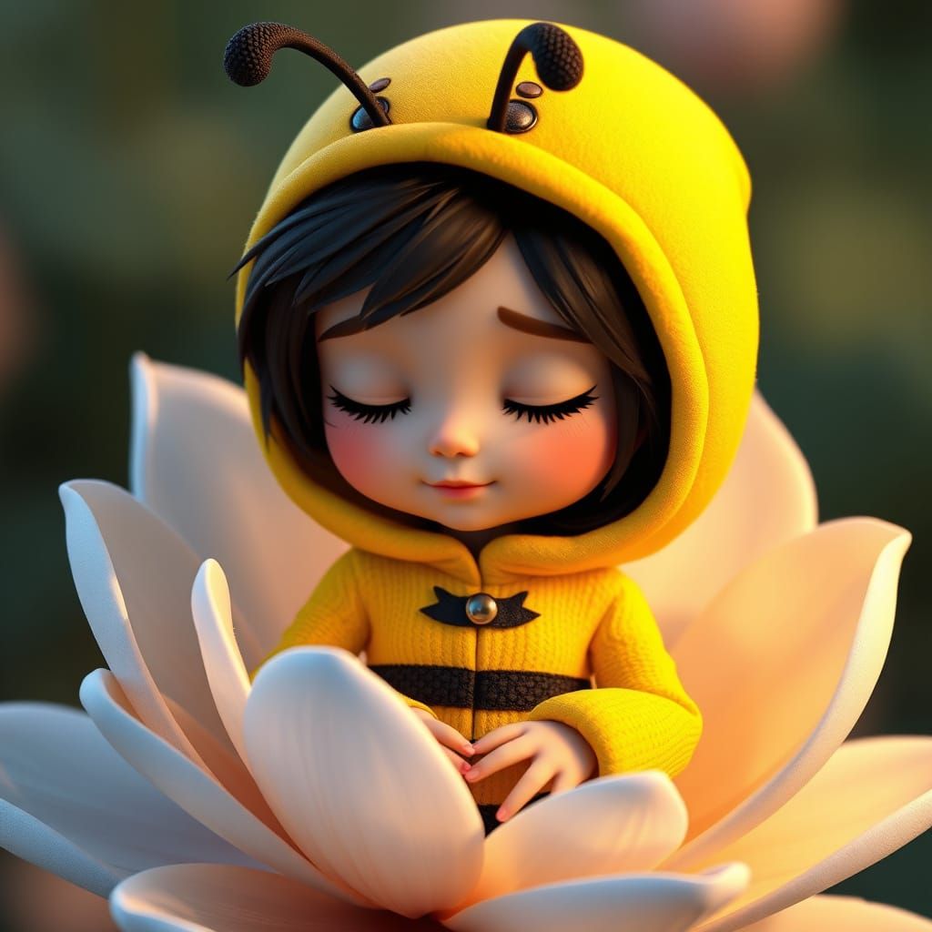 Bumblebee Girl in Blue Flower, Disney Pixar Style