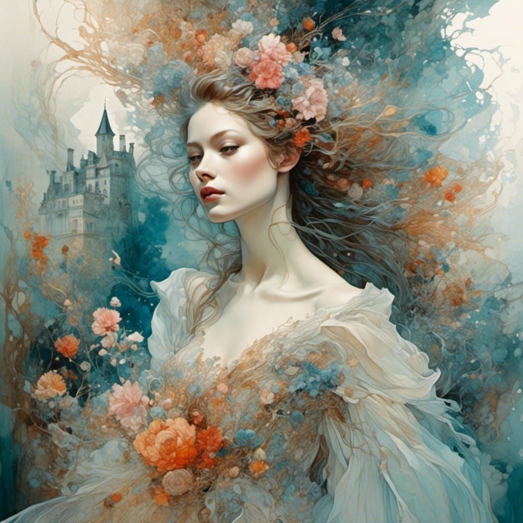 Romantic Woman in Dreamy Lunar Chateau