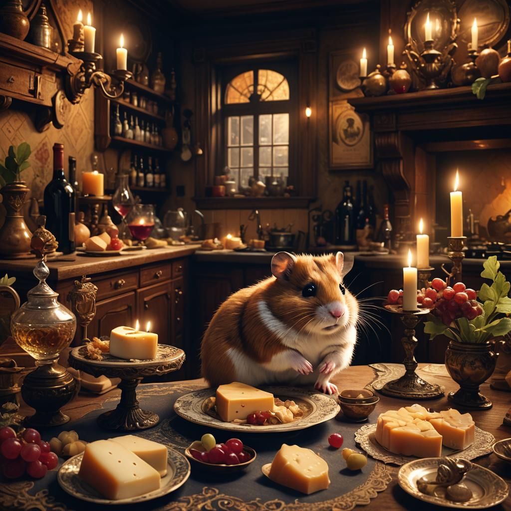 Hamster's Victorian Feast: A Cinematic Digital Painting
