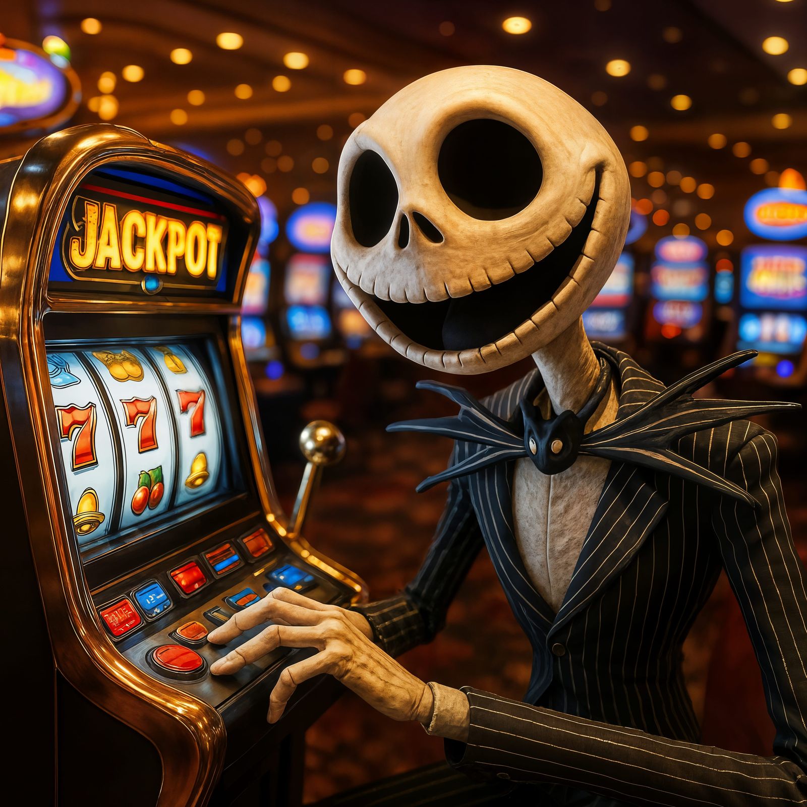 Happy Jack Skellington at Casino Slot Machine CGI