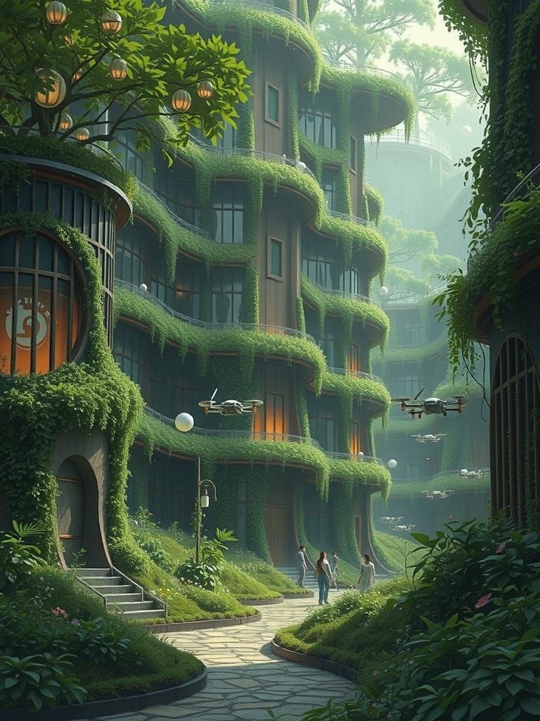 Solarpunk Cityscape: Harmony of Nature and Technology