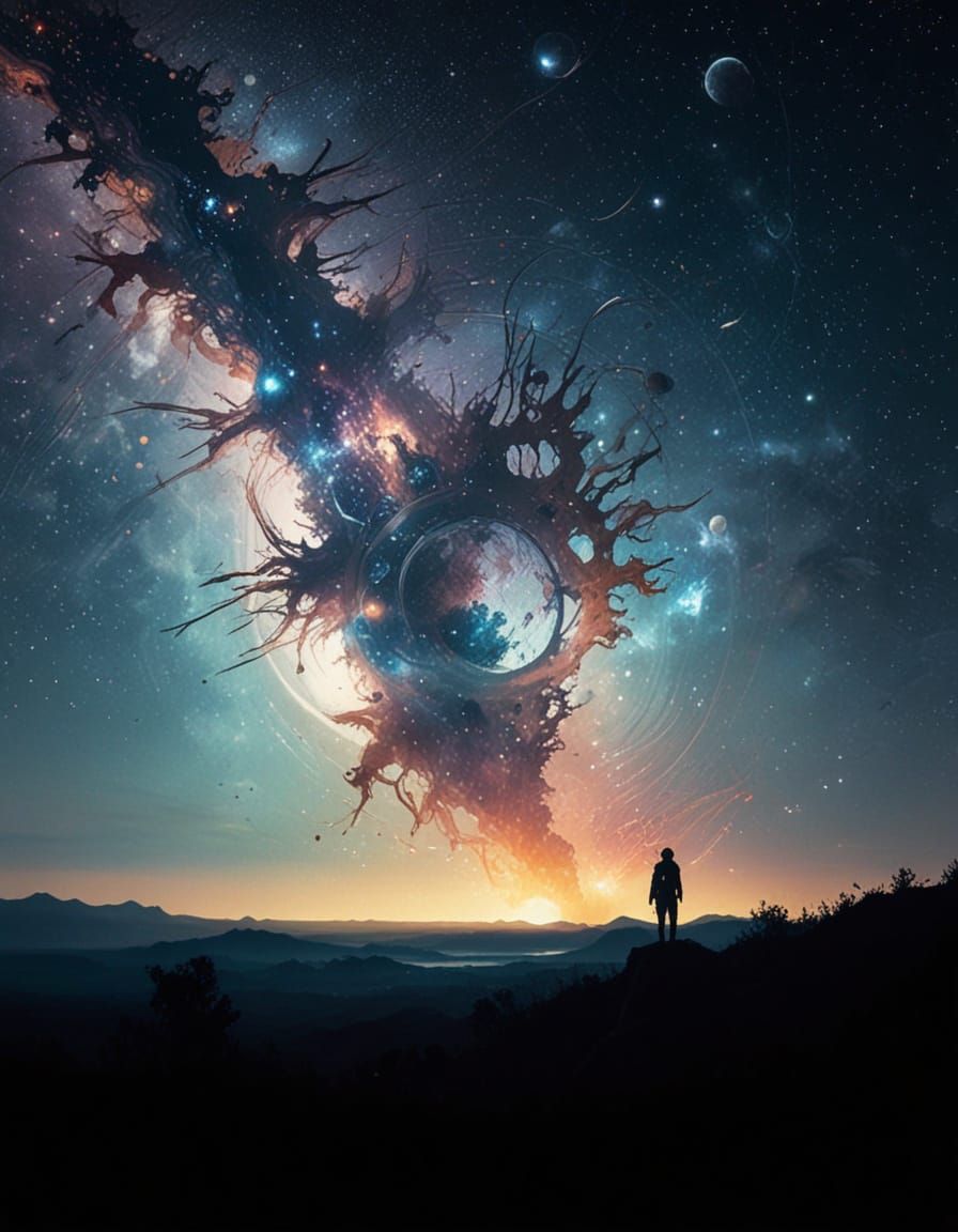 Cosmic Dreamscape in Digital Watercolor
