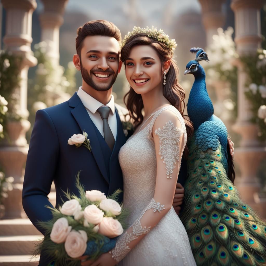 Smiling Wedding Couple in Hyperrealistic Unreal Engine Scene