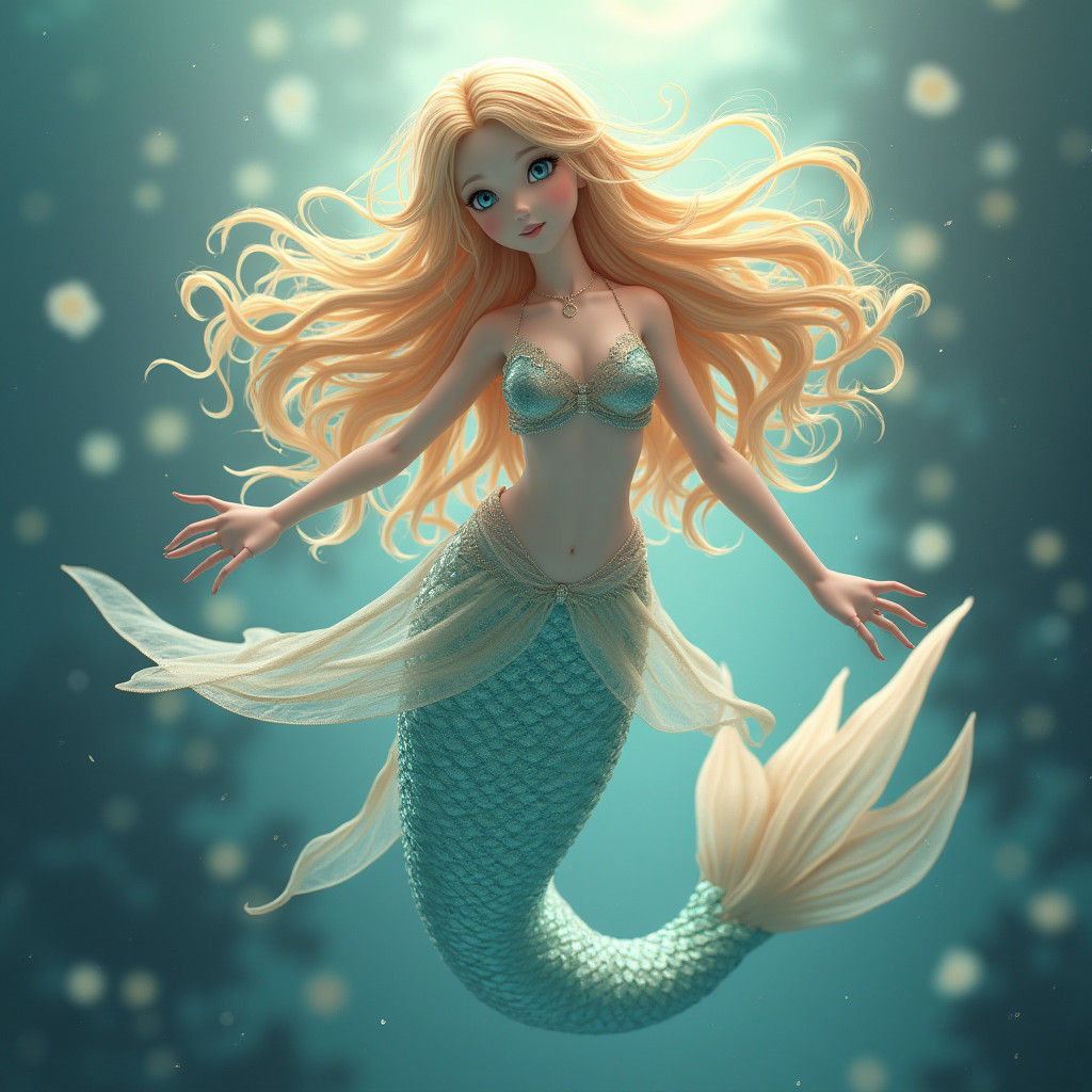 Shimmering Mermaid Girl in 3D Anime Style