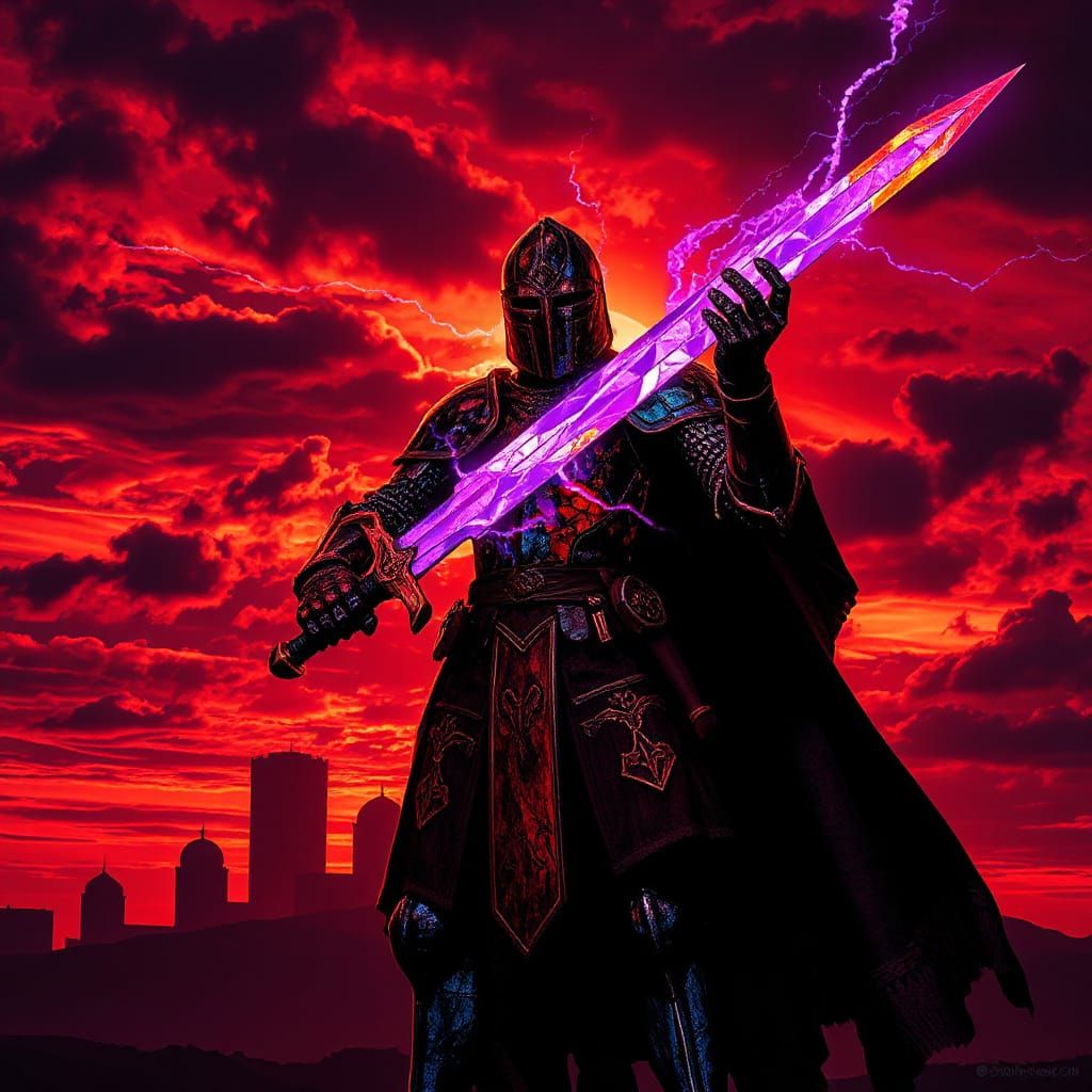 Dark Fantasy Warrior in Stained Glass Armor