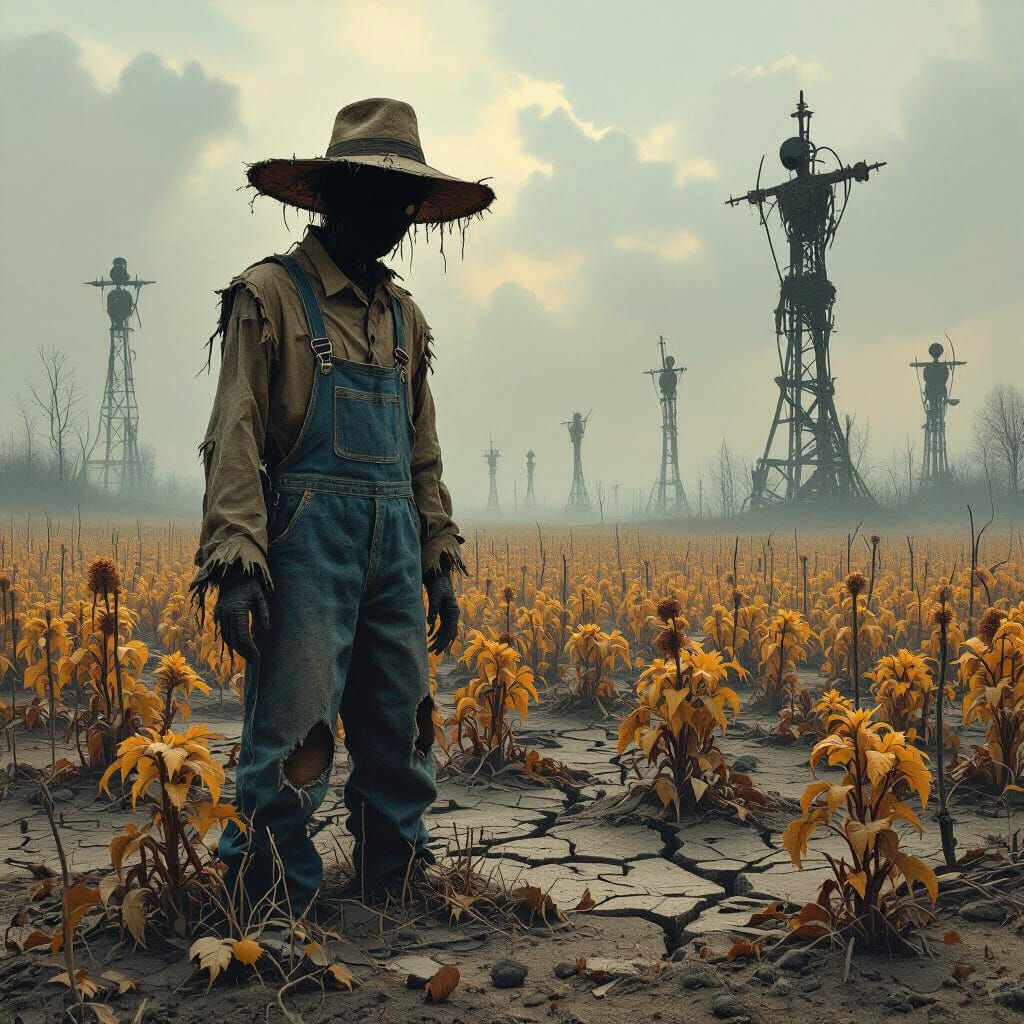 Post-Apocalyptic Scarecrow in Barren Field