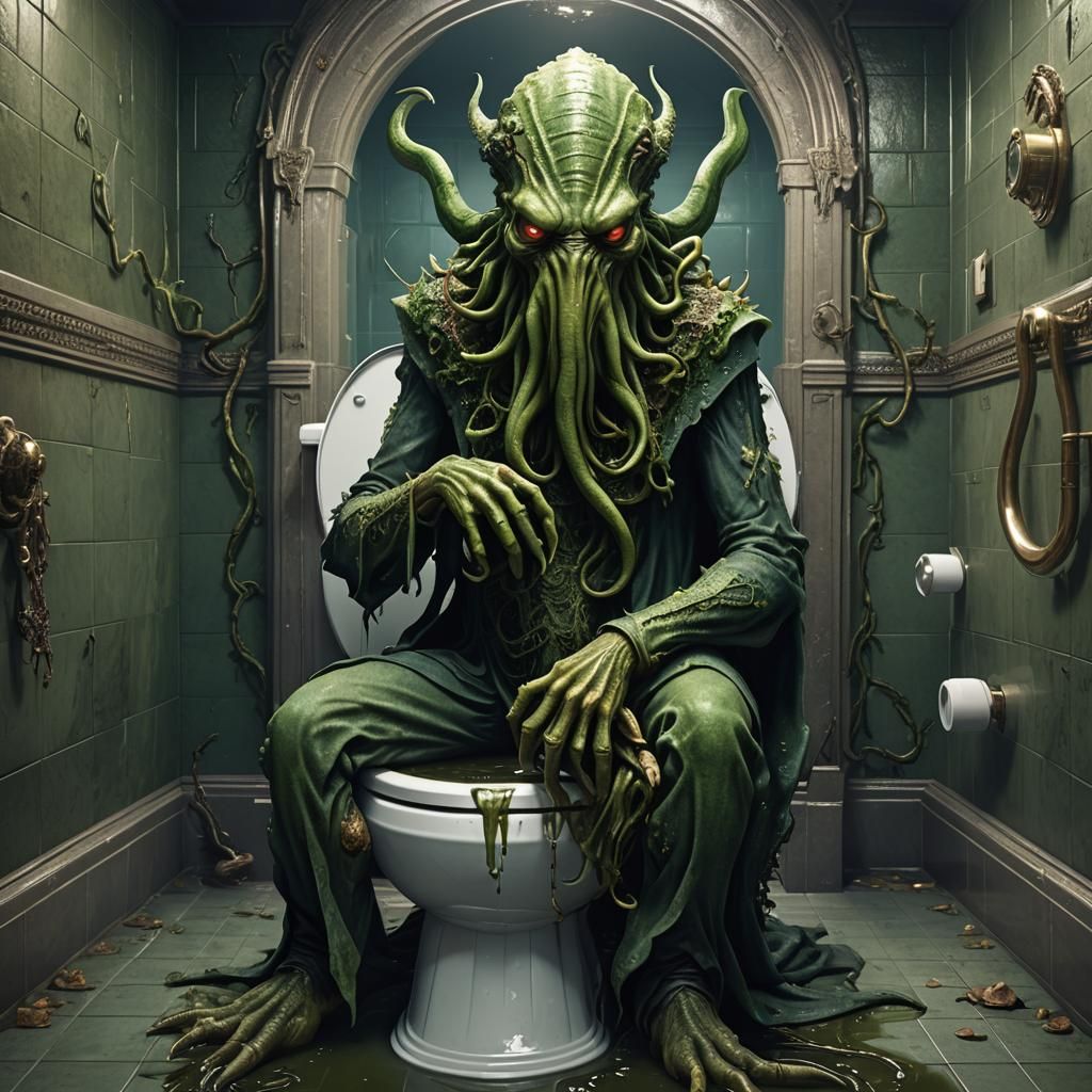 Cthulhu on Toilet: Detailed Matte Painting