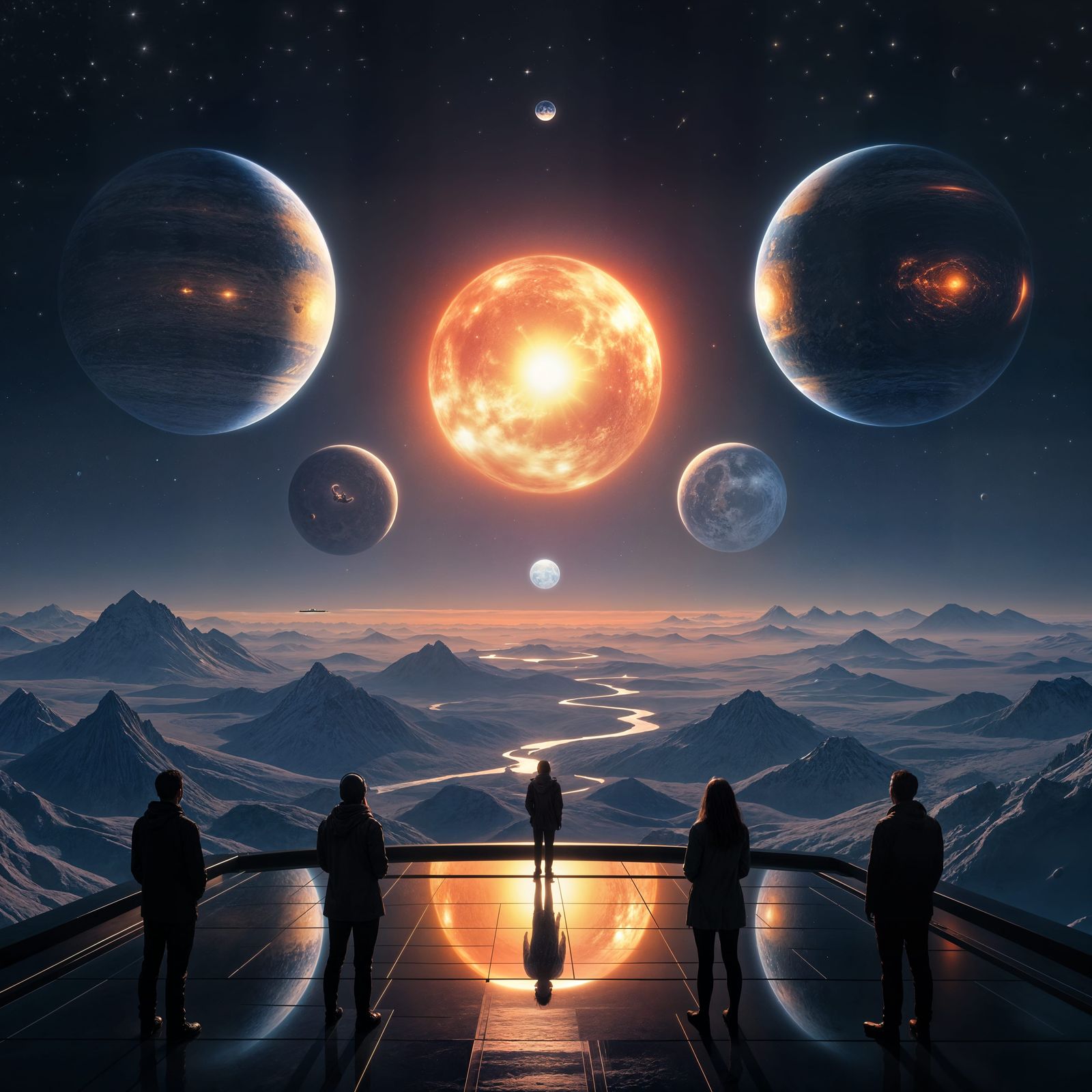 TRAPPIST-1 System in Hyperrealistic Sci-Fi Cinematic Style