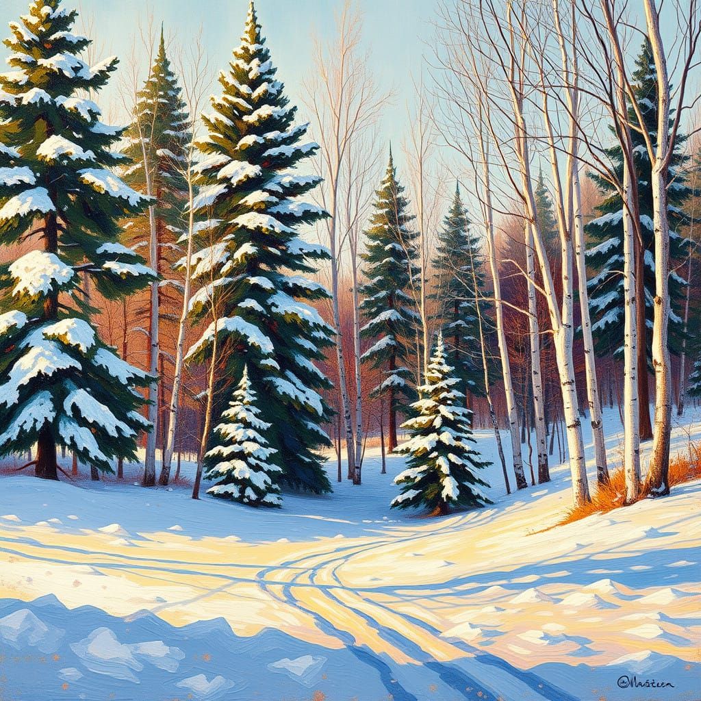 Winter Wonderland in Vibrant Neo-Impressionist Style