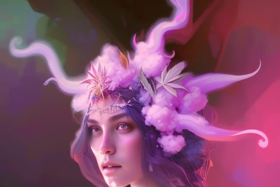 Cannabis Goddess Portrait in Hyperdetailed Digital Art