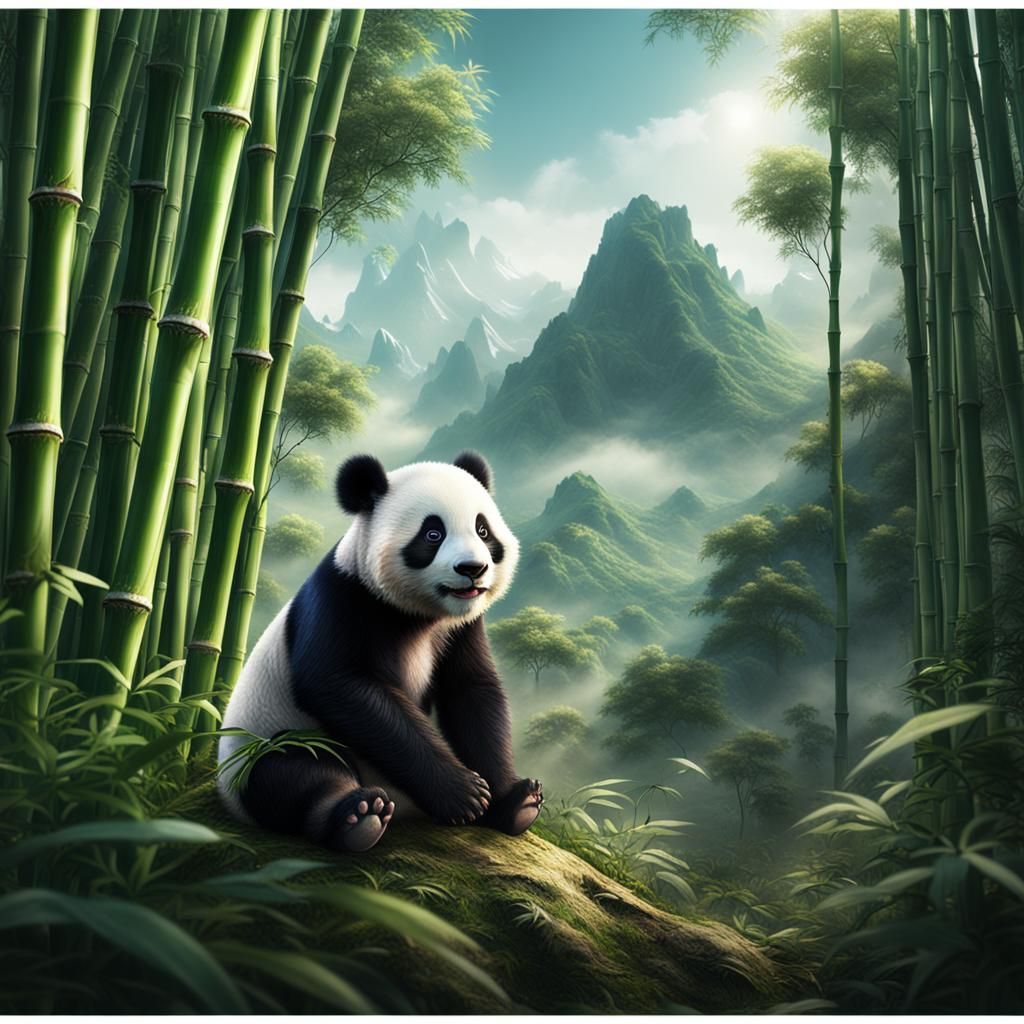 Baby Panda in Bamboo Forest Art