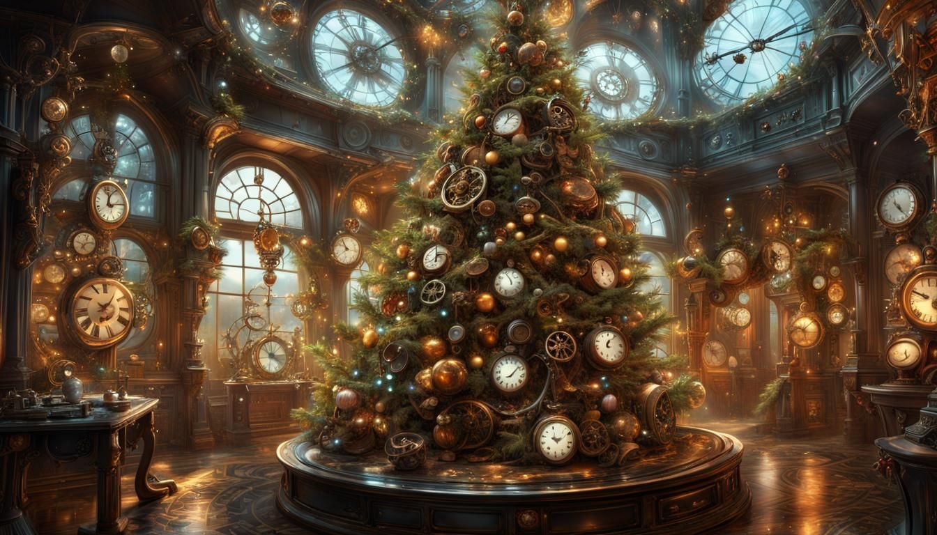 a Christmas tree clocks, mechanical parts