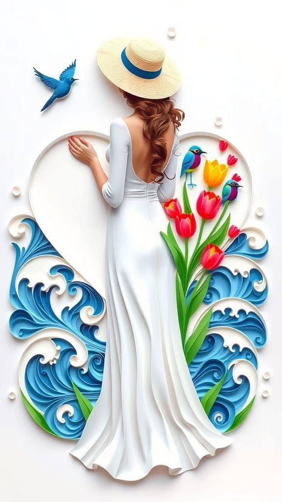 Ethereal Beauty in Whimsical Paper Quilling Style