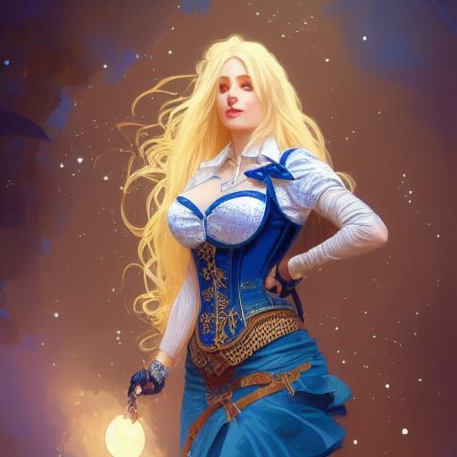 Goddess Portrait with Star Corset in Hyperdetailed Digital A...