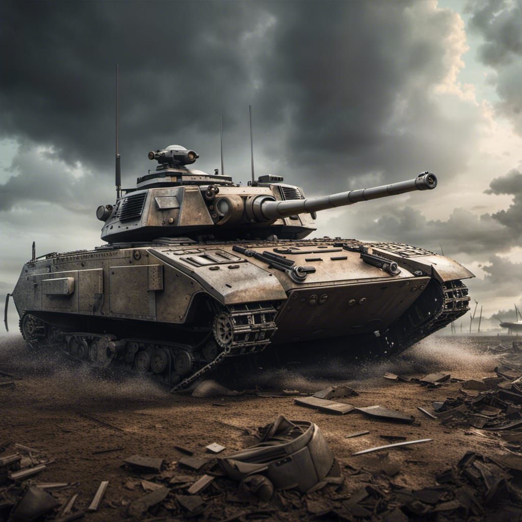 Hyperrealistic Hover Tank on Field of Destruction