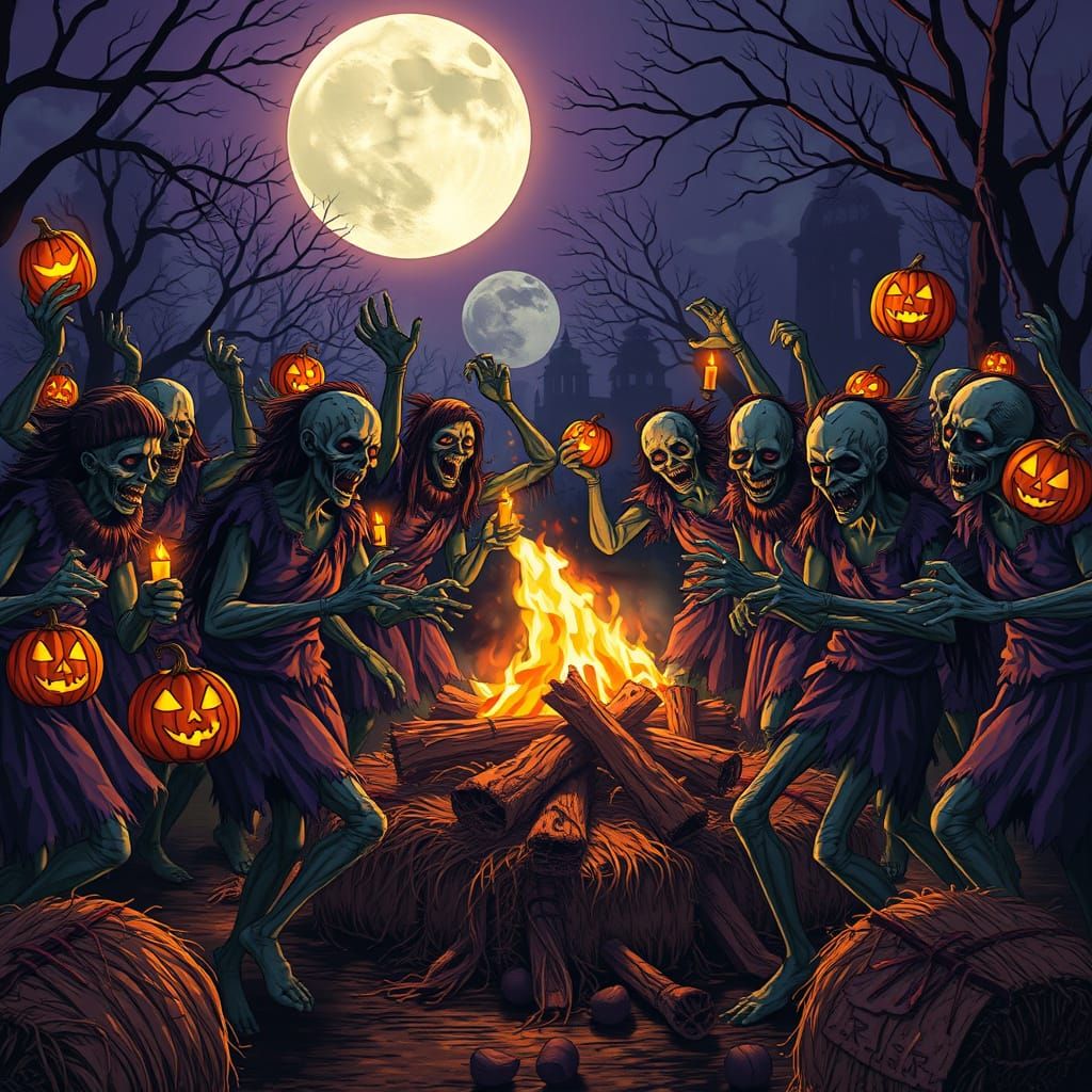 Ghoulish Zombies Dance at Night Harvest Festival
