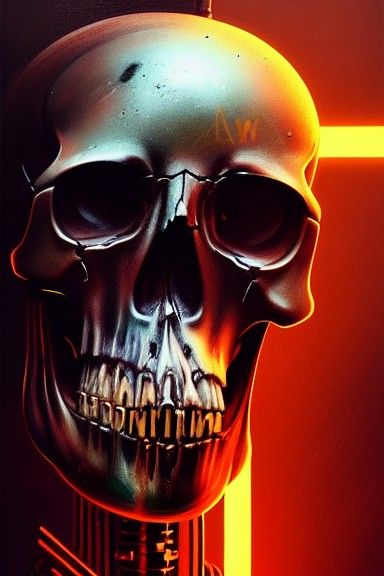 Steampunk Cyberpunk Skull in Holographic Astral Illustration