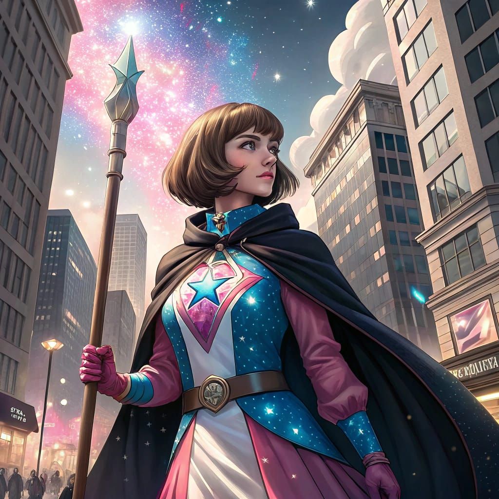 Magical Girl Heroine in Modern City, WLOP Style