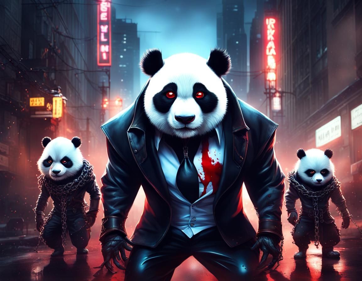 Evil Panda Supervillain in Hyperrealistic Splash Art