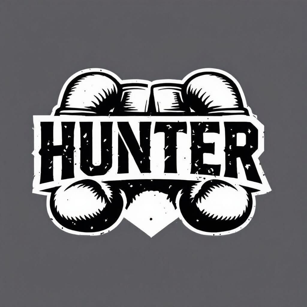 Bold Hunter Logo with Boxing Gloves in Black and White