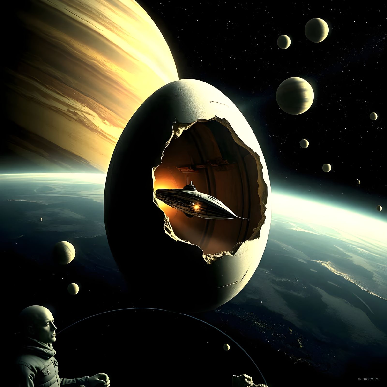 Alien Invasion of Cosmic Eggs in Futuristic Landscape