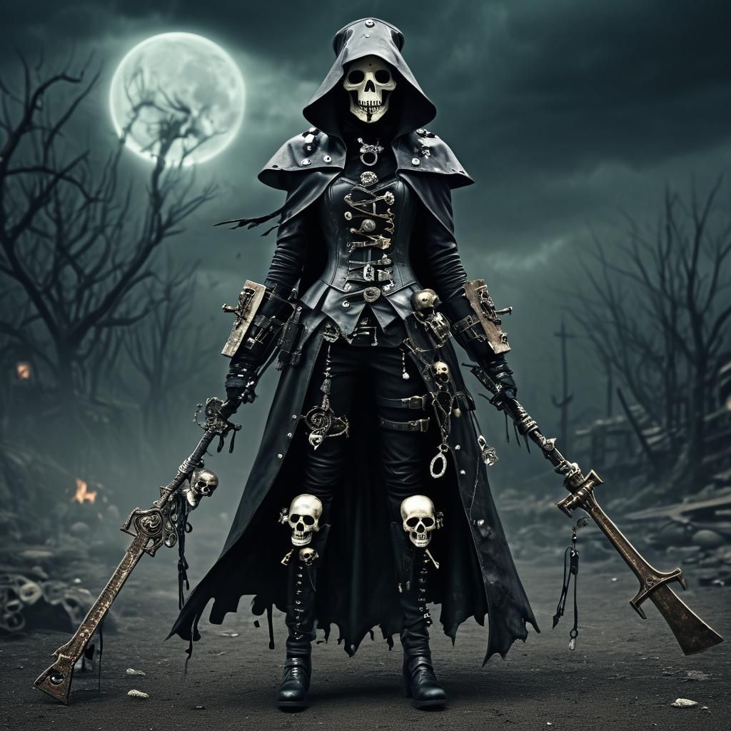 Gothic Plague Doctor in Steampunk Exosuit