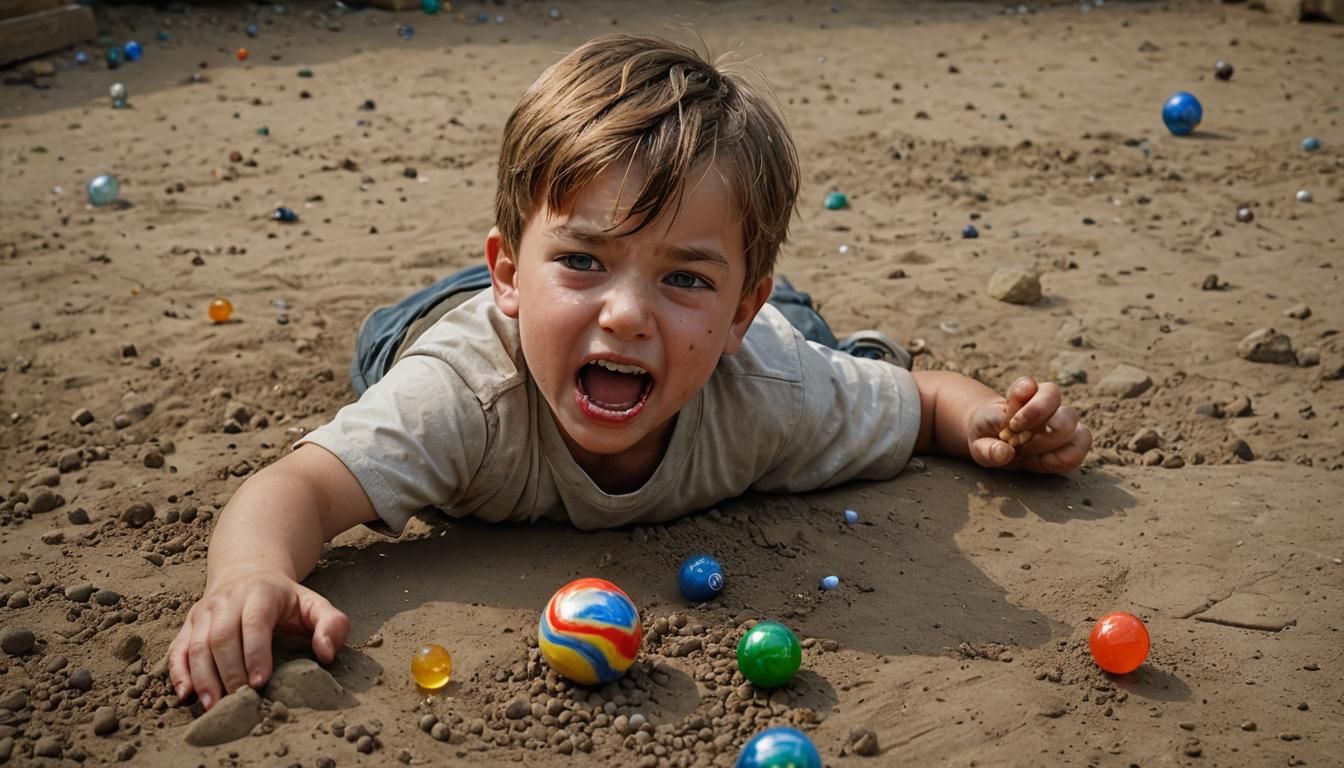 Intense Macro Shot of Child Playing Marbles