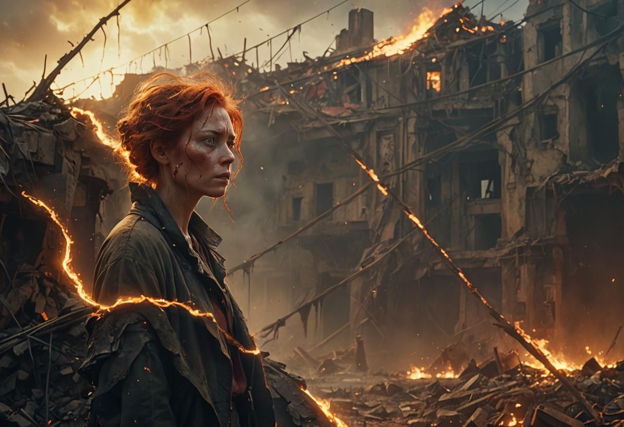 Distraught Woman in Ruined Landscape: Digital Matte Painting