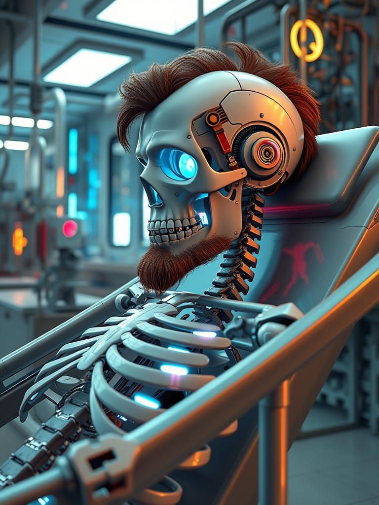 Robot Android in Cyberpunk Laboratory