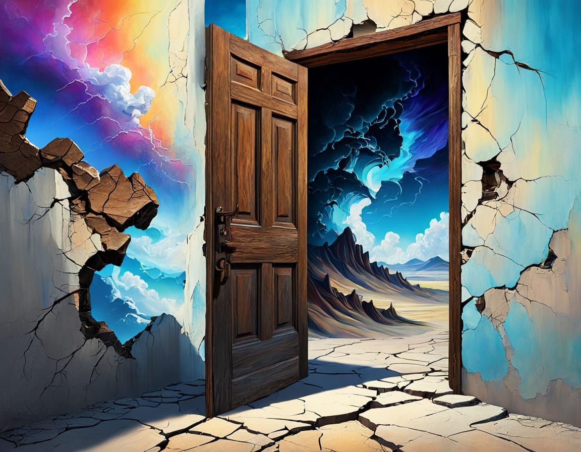 Surreal Dreamlike Landscape Through Cracked Door