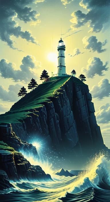 Majestic Lighthouse Beacon Guides Ships at Night