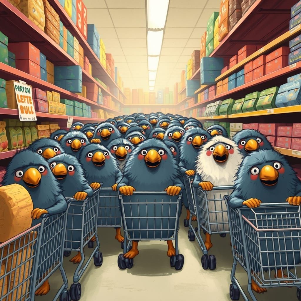 Lemmings in a Whimsical Supermarket Scene
