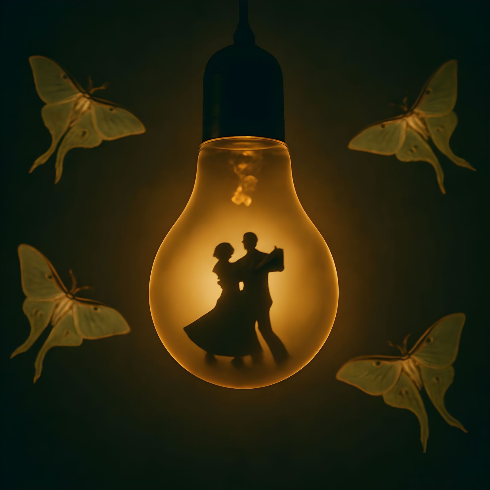 Romantic Couple Dancing Inside a Radiant Lightbulb