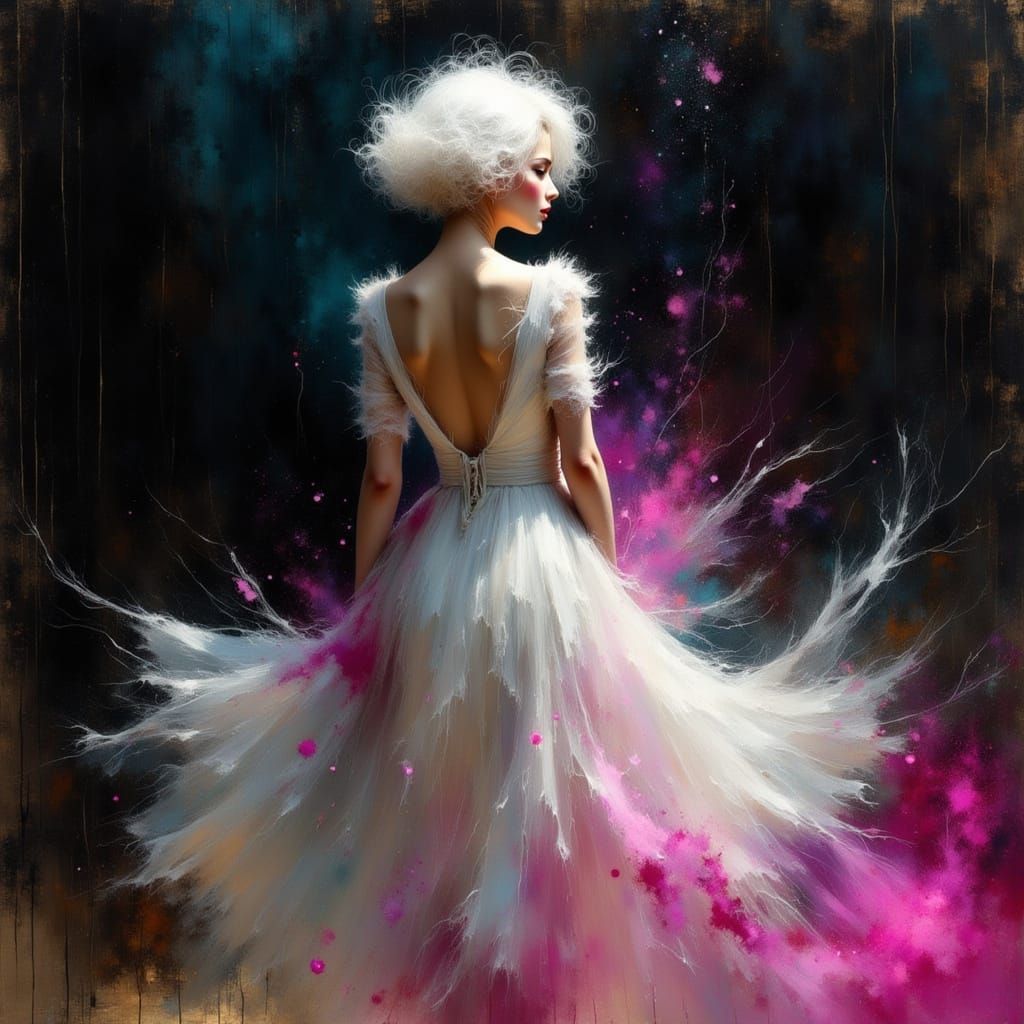 Iridescent Woman in Flare Dress, Digital Painting