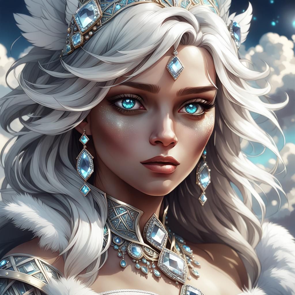 Ethereal Woman Portrait with Diamond Eyes