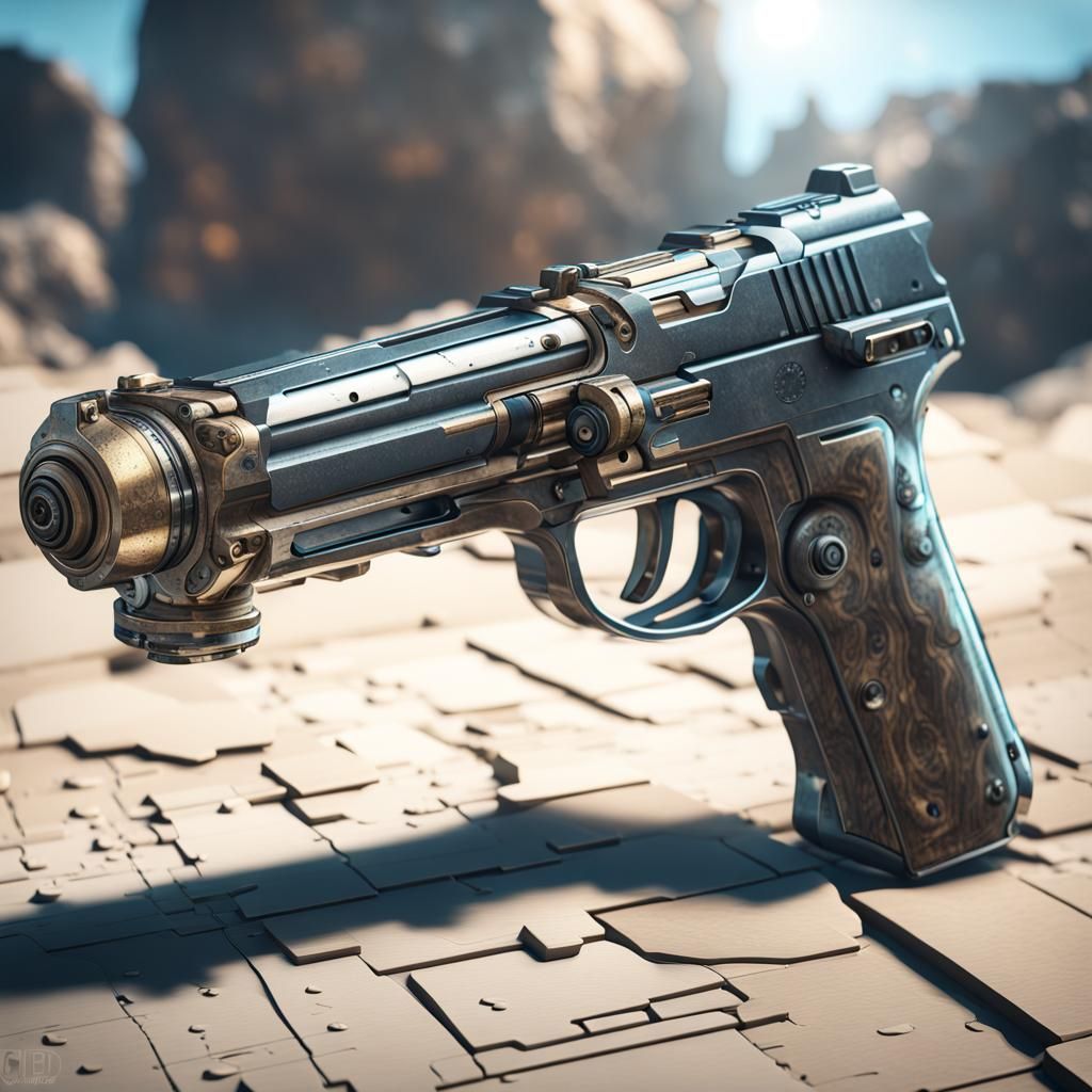 Extraterrestrial Gun Exploded View in 3D Cinematic Style