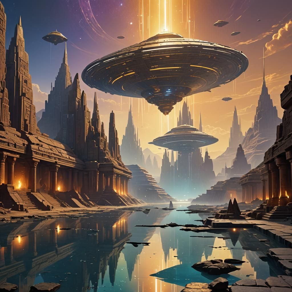 Annunaki Spaceships Descend on Eridu: Sci-Fi Arrival