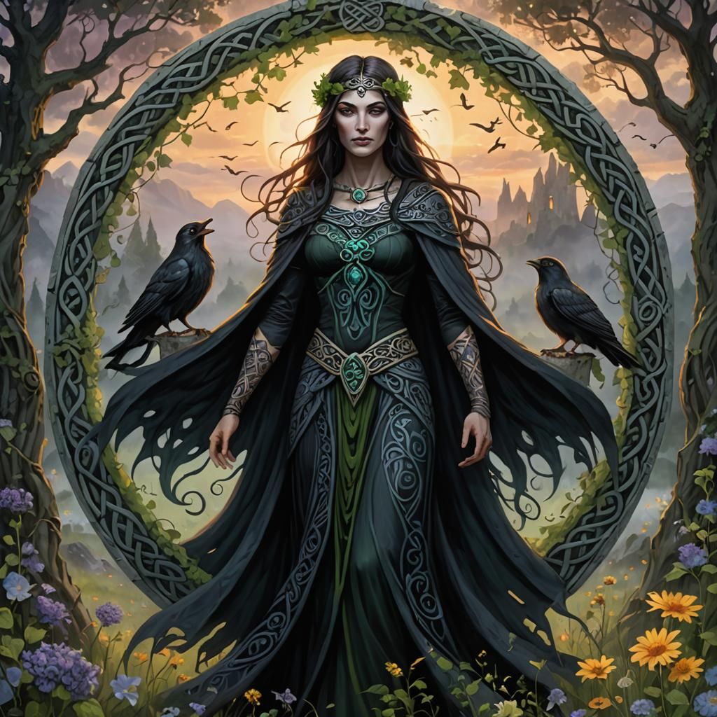 The Morrigan in Sacred Stone Circle, Celtic Art