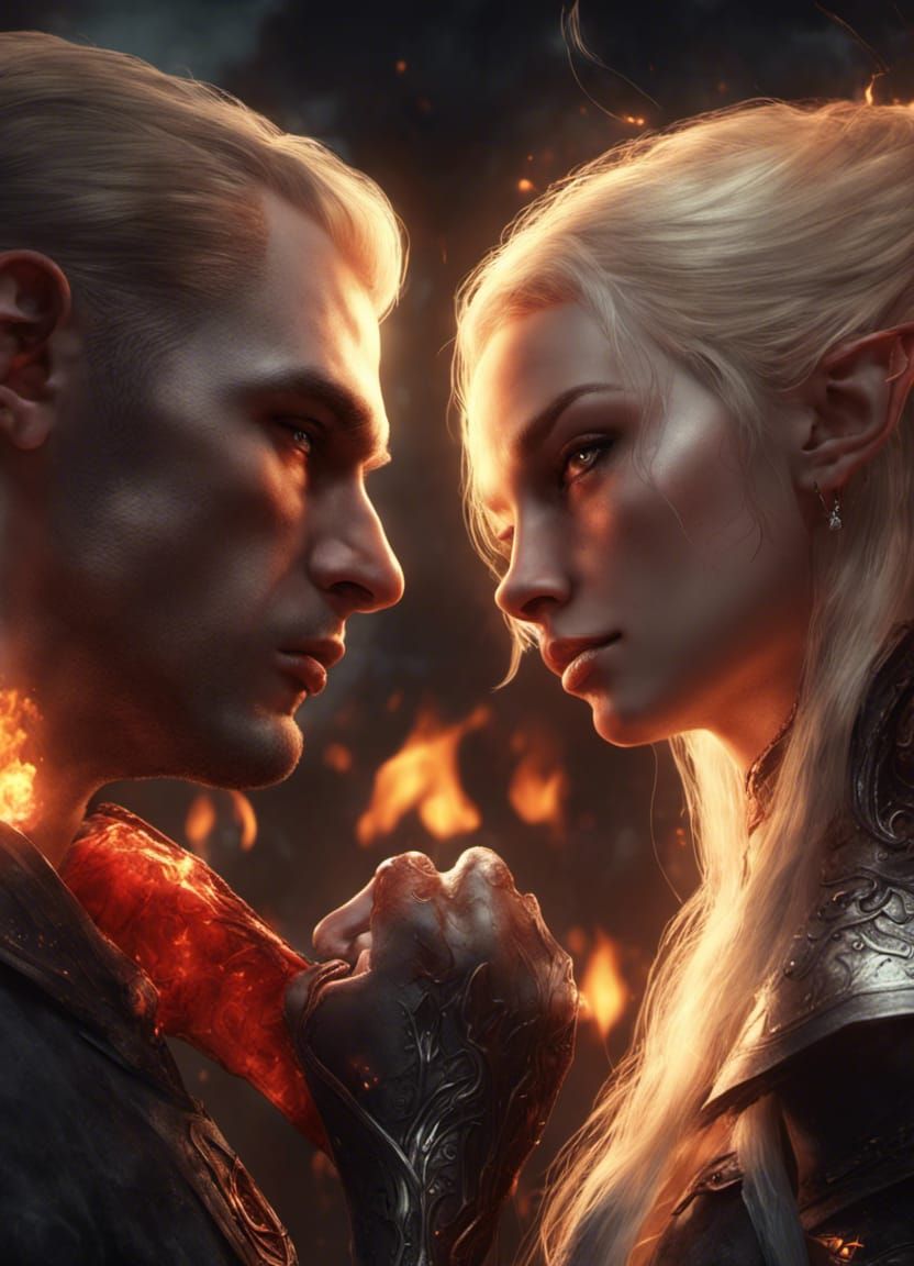 Vampire and Elf in Dark Fantasy Art