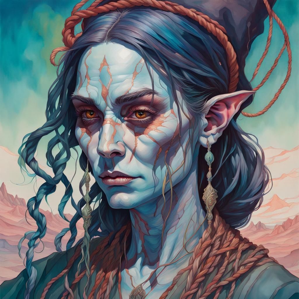 Stylish Orc Sorceress in Alcohol Ink Style