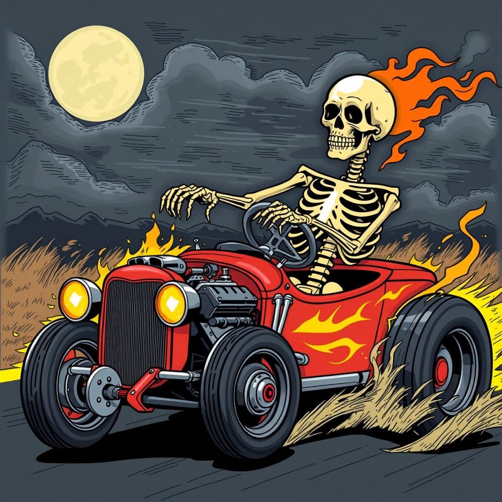 Surreal Skeleton Cruises in a Hotrod